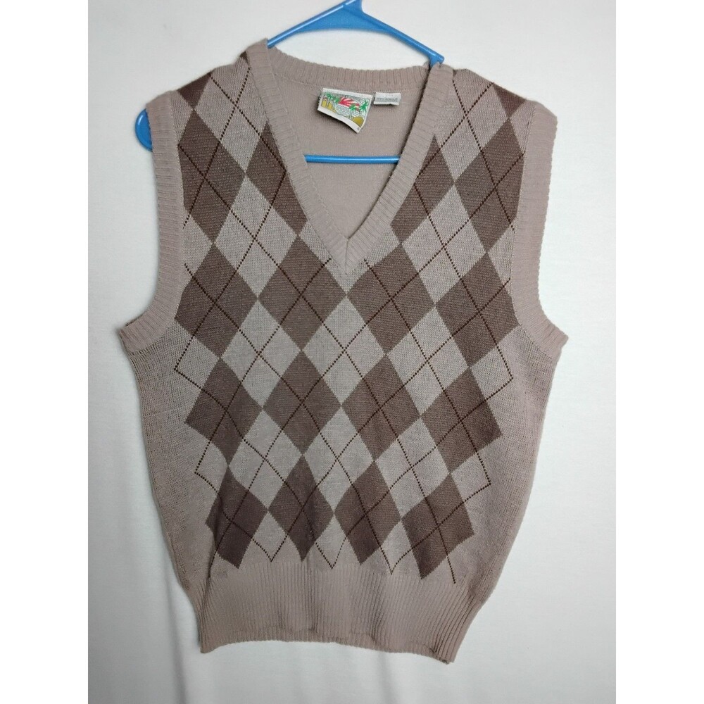 Vintage Coronete Casual Sweater Vest Men's Small Beige Argyle Grandpacore 70's